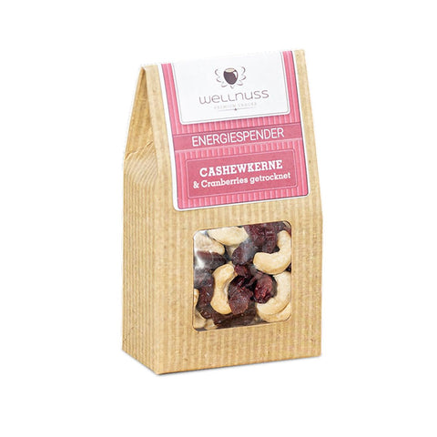 Cranberries und Cashewkerne in der Mini-Faltschachtel - wellnuss Premium Präsente