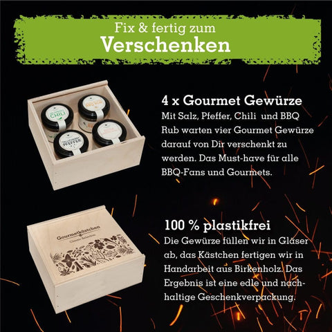 Geschenkset mit 4 Gourmetgewürzen im edlen Gourmetkästchen