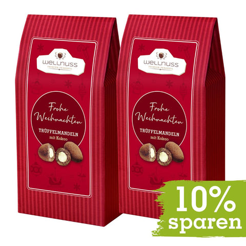 Maxi Faltschachtel - Weihnachts Edition - Trüffelmandeln mit Kakao - 175g - wellnuss Premium Präsente