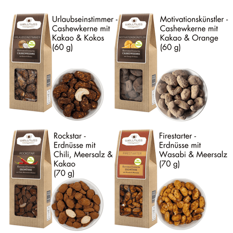 4 vegane Premium Snacks im Geschenkkarton