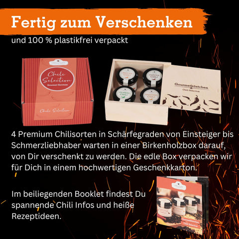 Geschenkset mit 4 Chilisorten im edlen Gourmetkästchen