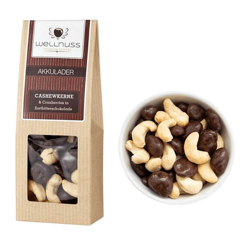 Akkulader - Cranberries in Zartbitterschokolade & Cashewkerne (70 g)