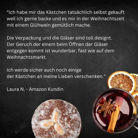 Gourmetkästchen mit Lebkuchengewürz, Glühweingewürz, Chai Tee und Haselnusskerne mit Vollmilchschokolade & Zimt