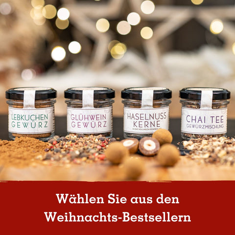 Gebrannte Mandeln, Lebkuchen- und  Glühweingewürz im Geschenkkarton