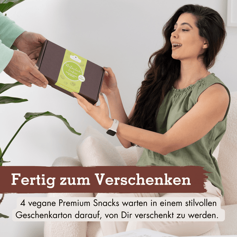 4 vegane Premium Snacks im Geschenkkarton